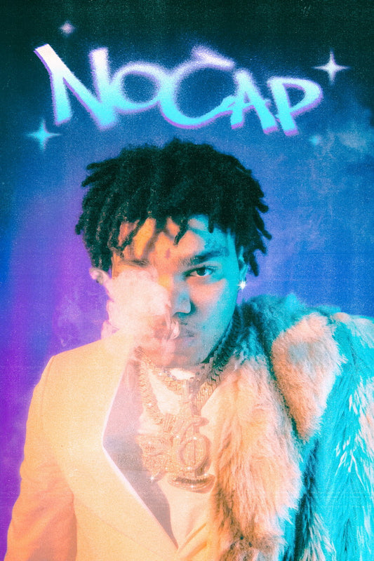 NoCap Rapper Music Poster Dynamic Colorful Aesthetic Hip-Hop Wall Art Eye-Catching Urban Style Neon Influence Print for Rap Culture Lovers Decor - xonomax