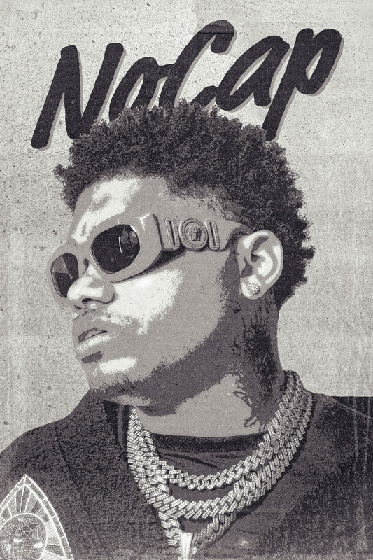 NoCap Rapper Music Poster Minimalist Black White Aesthetic Hip-Hop Wall Art Simple Edgy Monochrome Print for Authentic Rap Modern Room Decor - xonomax