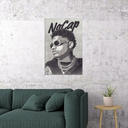 NoCap Rapper Music Poster Minimalist Black White Aesthetic Hip-Hop Wall Art Simple Edgy Monochrome Print for Authentic Rap Modern Room Decor - xonomax