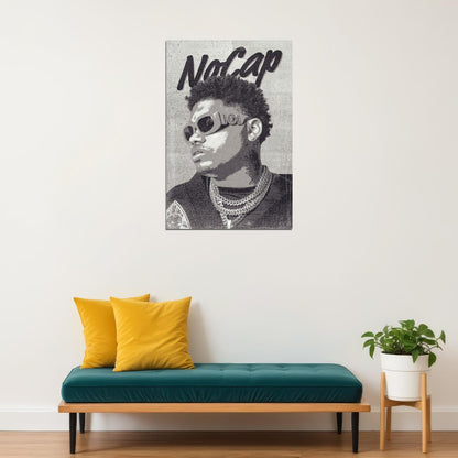 NoCap Rapper Music Poster Minimalist Black White Aesthetic Hip-Hop Wall Art Simple Edgy Monochrome Print for Authentic Rap Modern Room Decor - xonomax