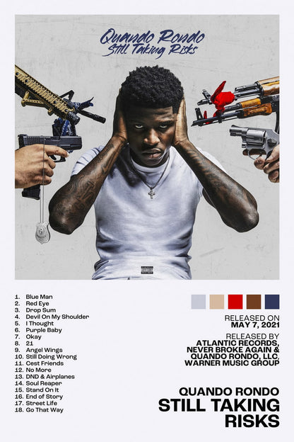 Quando Rondo Still Taking Risks Album Cover Music Poster Rap Home Decor For Living Room Hip-Hop Aesthetic Rapper Album Wall Art Records Poster Wall Decor For Bedroom - xonomax