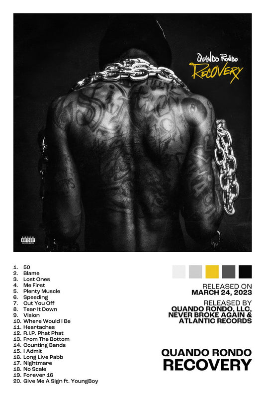 Quando Rondo Recovery Album Cover Music Poster Rap Home Decor For Living Room Hip-Hop Aesthetic Rapper Album Wall Art Records Poster Wall Decor For Bedroom - xonomax
