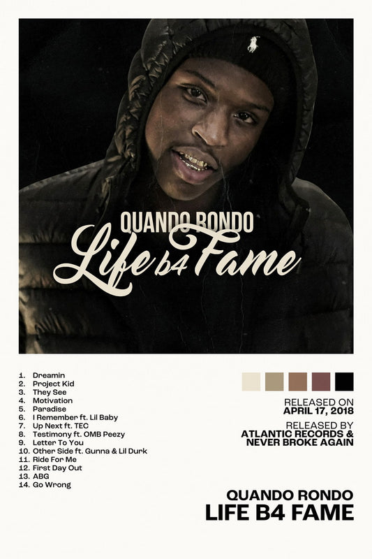 Quando Rondo Life B4 Fame Album Cover Music Poster Rap Home Decor For Living Room Hip-Hop Aesthetic Rapper Album Wall Art Records Poster Wall Decor For Bedroom - xonomax