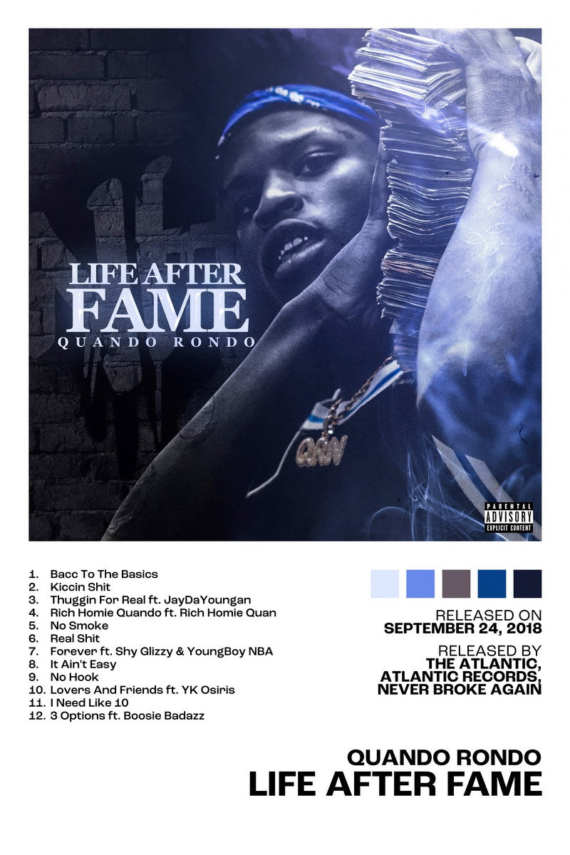 Quando Rondo Life After Fame Album Cover Music Poster Rap Home Decor For Living Room Hip-Hop Aesthetic Rapper Album Wall Art Records Poster Wall Decor For Bedroom