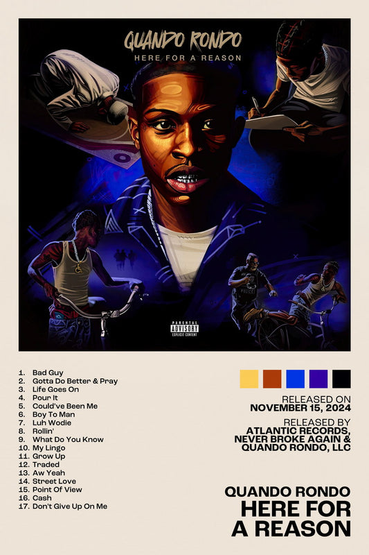 Quando Rondo Here For A Reason Album Cover Music Poster Rap Home Decor For Living Room Hip-Hop Aesthetic Rapper Album Wall Art Records Poster Wall Decor For Bedroom - xonomax