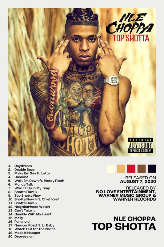 NLE Choppa Top Shotta Album Cover Music Poster Rap Home Decor For Living Room Hip-Hop Aesthetic Rapper Album Wall Art Records Poster Wall Decor For Bedroom - xonomax