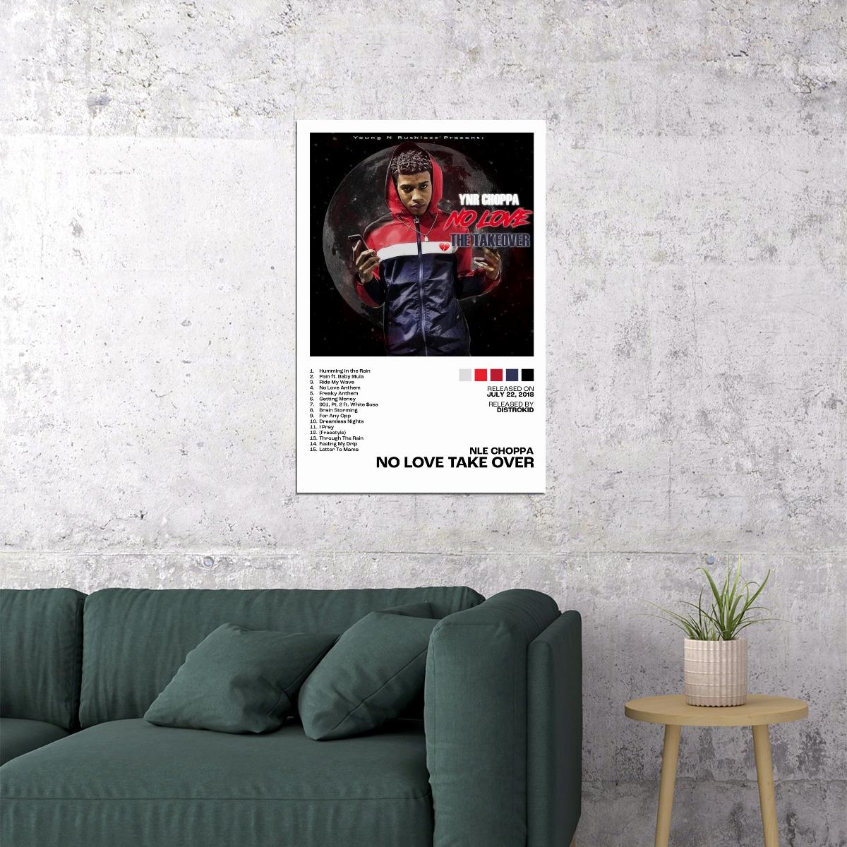 NLE Choppa No Love Take Over Album Cover Music Poster Rap Home Decor For Living Room Hip-Hop Aesthetic Rapper Album Wall Art Records Poster Wall Decor For Bedroom