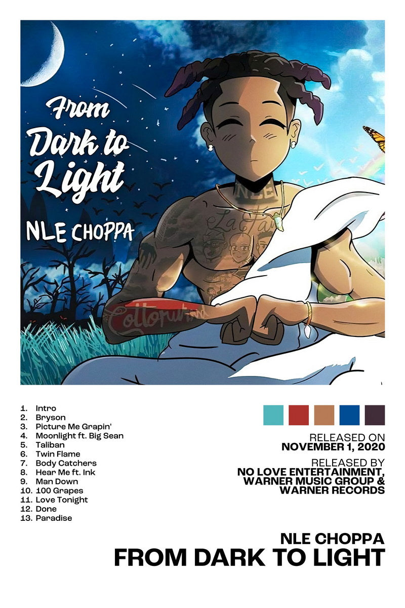 NLE Choppa From Dark to Light Album Cover Music Poster Rap Home Decor For Living Room Hip-Hop Aesthetic Rapper Album Wall Art Records Poster Wall Decor For Bedroom