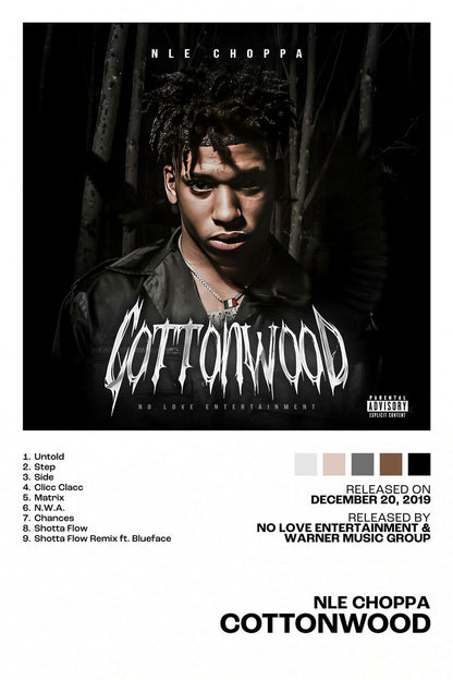 NLE Choppa Cottonwood Album Cover Music Poster Rap Home Decor For Living Room Hip-Hop Aesthetic Rapper Album Wall Art Records Poster Wall Decor For Bedroom - xonomax