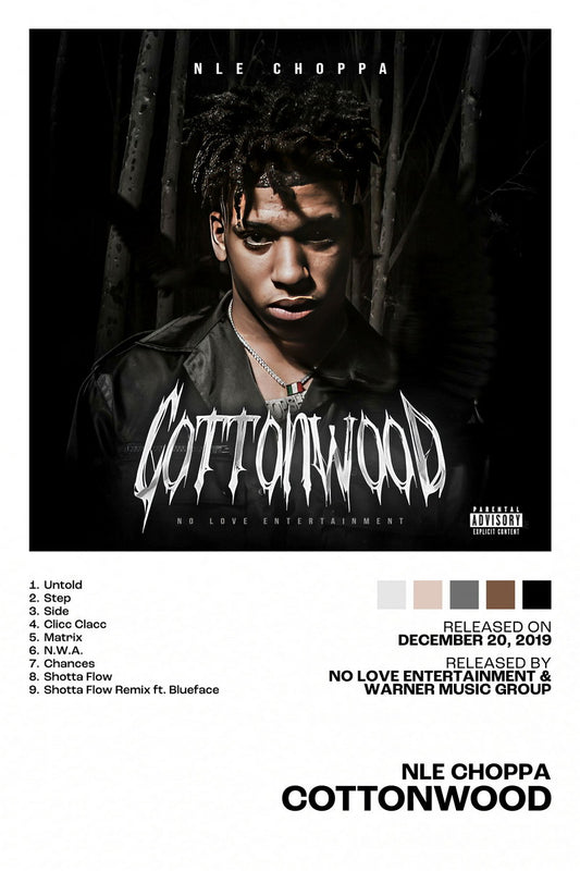 NLE Choppa Cottonwood Album Cover Music Poster Rap Home Decor For Living Room Hip-Hop Aesthetic Rapper Album Wall Art Records Poster Wall Decor For Bedroom