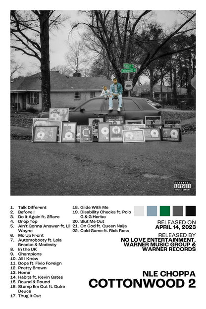 NLE Choppa Cottonwood 2 Album Cover Music Poster Rap Home Decor For Living Room Hip-Hop Aesthetic Rapper Album Wall Art Records Poster Wall Decor For Bedroom - xonomax