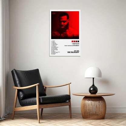 EST Gee Die Bloody Album Cover Music Poster Rap Home Decor For Living Room Hip-Hop Aesthetic Rapper Album Wall Art Records Poster Wall Decor For Bedroom