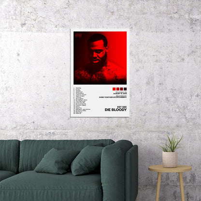 EST Gee Die Bloody Album Cover Music Poster Rap Home Decor For Living Room Hip-Hop Aesthetic Rapper Album Wall Art Records Poster Wall Decor For Bedroom