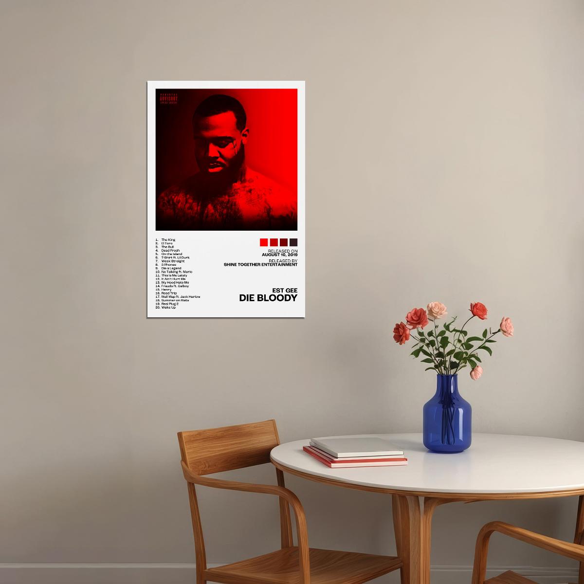 EST Gee Die Bloody Album Cover Music Poster Rap Home Decor For Living Room Hip-Hop Aesthetic Rapper Album Wall Art Records Poster Wall Decor For Bedroom