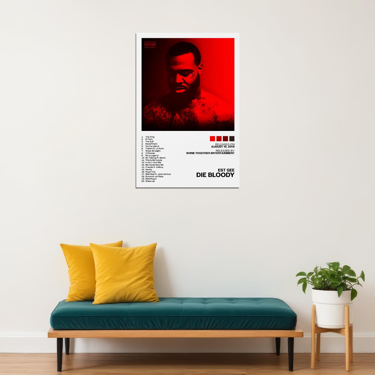 EST Gee Die Bloody Album Cover Music Poster Rap Home Decor For Living Room Hip-Hop Aesthetic Rapper Album Wall Art Records Poster Wall Decor For Bedroom