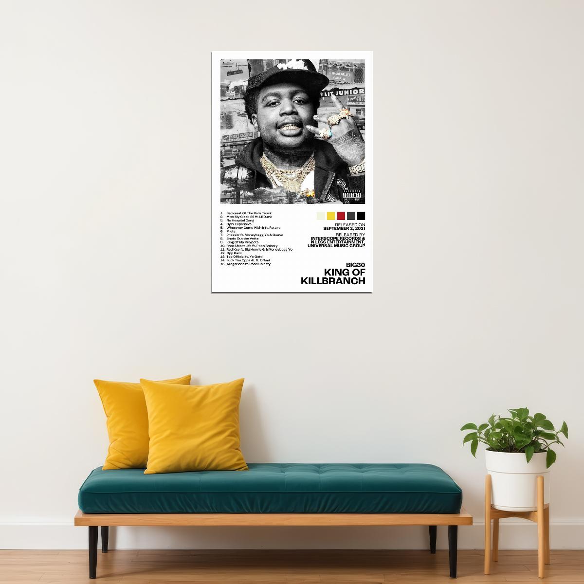 BIG30 King Of Killbranch Album Cover Music Poster Rap Home Decor For Living Room Hip-Hop Aesthetic Rapper Album Wall Art Records Poster Wall Decor For Bedroom