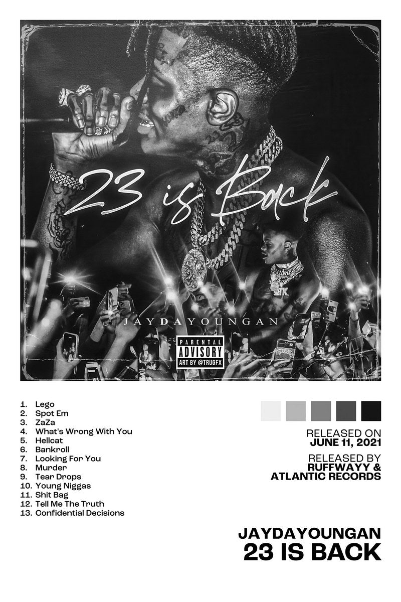 JayDaYoungan 23 Is Back Album Cover Music Poster Rap Home Decor For Living Room Hip-Hop Aesthetic Rapper Album Wall Art Records Poster Wall Decor For Bedroom