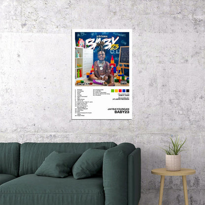 JayDaYoungan Baby23 Album Cover Music Poster Rap Home Decor For Living Room Hip-Hop Aesthetic Rapper Album Wall Art Records Poster Wall Decor For Bedroom