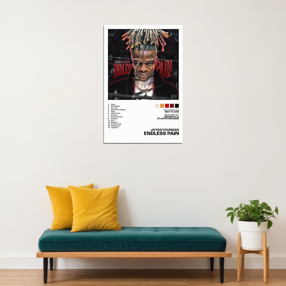 JayDaYoungan Endless Pain Album Cover Music Poster Rap Home Decor For Living Room Hip-Hop Aesthetic Rapper Album Wall Art Records Poster Wall Decor For Bedroom