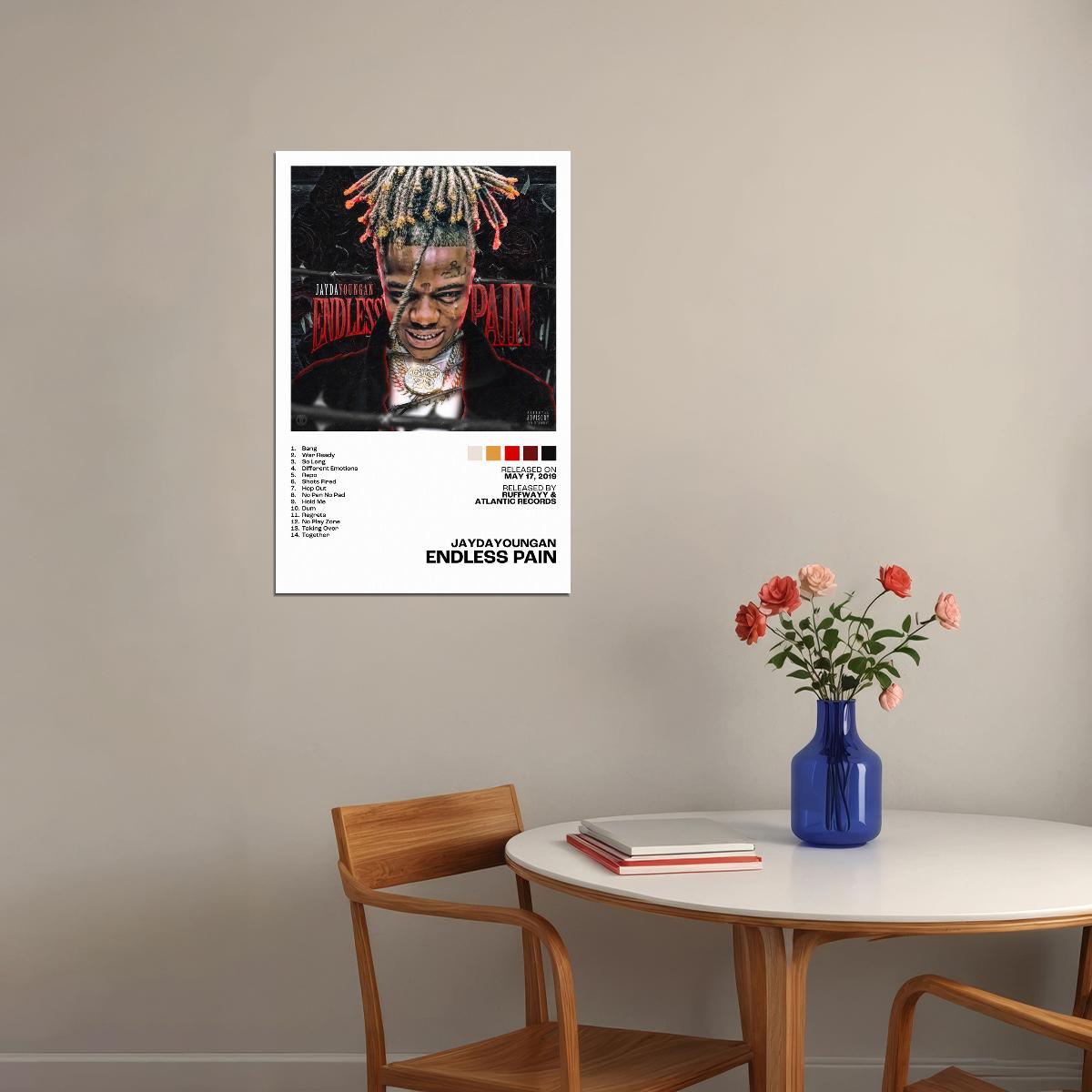 JayDaYoungan Endless Pain Album Cover Music Poster Rap Home Decor For Living Room Hip-Hop Aesthetic Rapper Album Wall Art Records Poster Wall Decor For Bedroom