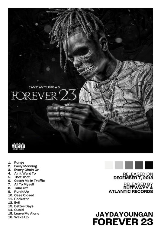 JayDaYoungan Forever 23 Album Cover Music Poster Rap Home Decor For Living Room Hip-Hop Aesthetic Rapper Album Wall Art Records Poster Wall Decor For Bedroom