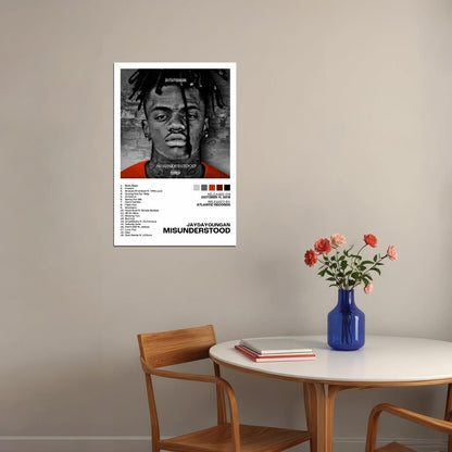 JayDaYoungan Misunderstood Album Cover Music Poster Rap Home Decor For Living Room Hip-Hop Aesthetic Rapper Album Wall Art Records Poster Wall Decor For Bedroom