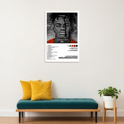 JayDaYoungan Misunderstood Album Cover Music Poster Rap Home Decor For Living Room Hip-Hop Aesthetic Rapper Album Wall Art Records Poster Wall Decor For Bedroom