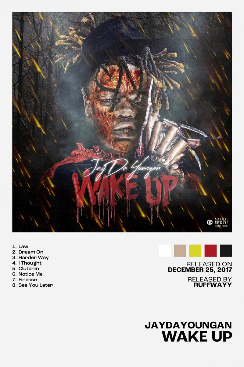 JayDaYoungan Wake Up Album Cover Music Poster Rap Home Decor For Living Room Hip-Hop Aesthetic Rapper Album Wall Art Records Poster Wall Decor For Bedroom