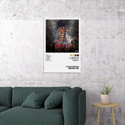 JayDaYoungan Wake Up Album Cover Music Poster Rap Home Decor For Living Room Hip-Hop Aesthetic Rapper Album Wall Art Records Poster Wall Decor For Bedroom