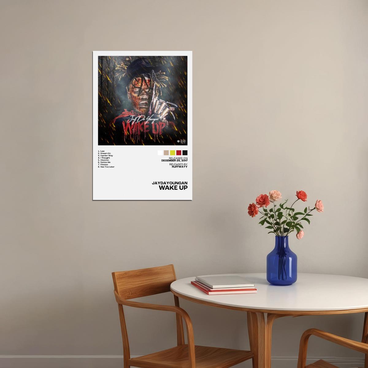 JayDaYoungan Wake Up Album Cover Music Poster Rap Home Decor For Living Room Hip-Hop Aesthetic Rapper Album Wall Art Records Poster Wall Decor For Bedroom