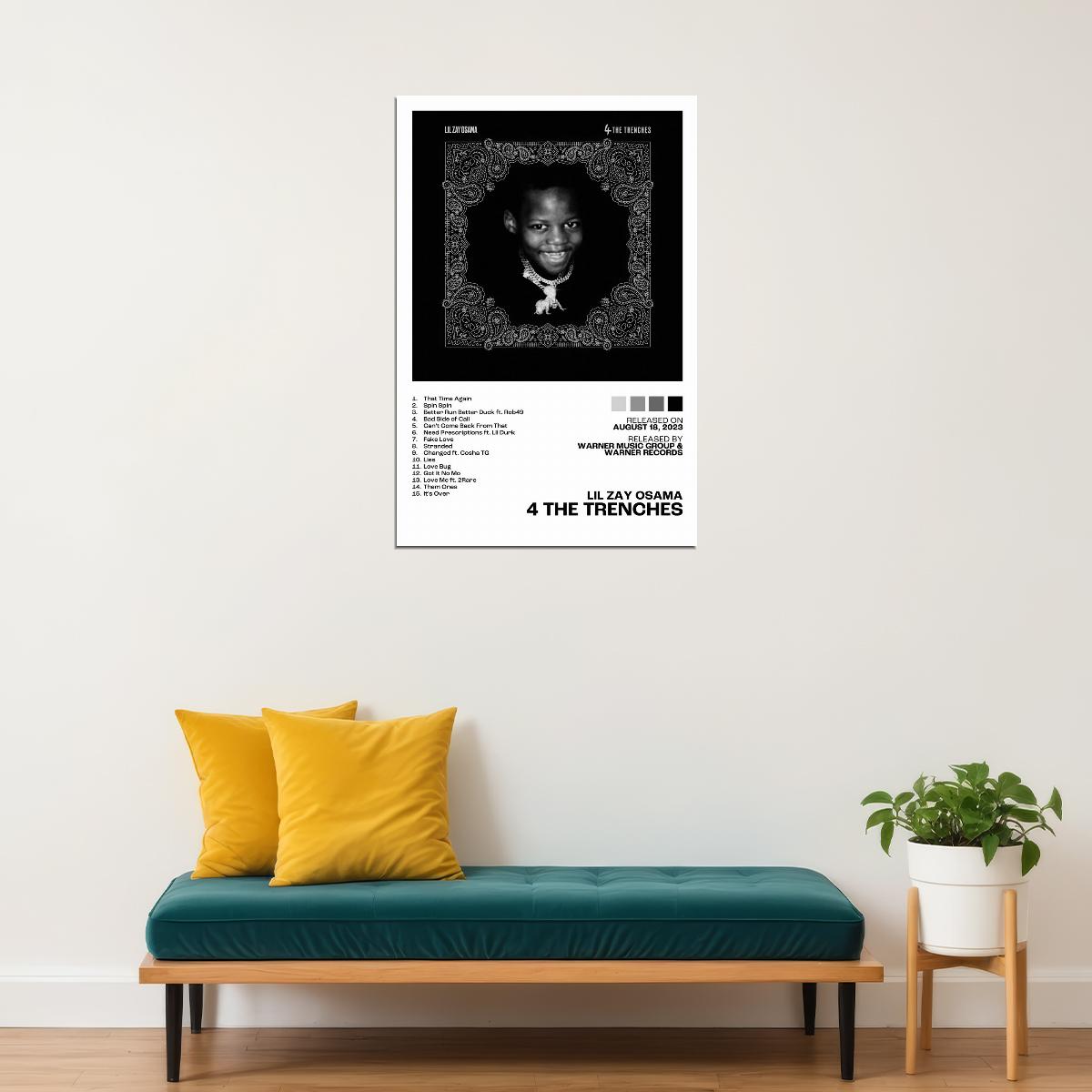 Lil Zay Osama 4 The Trenches Album Cover Music Poster Rap Home Decor For Living Room Hip-Hop Aesthetic Rapper Album Wall Art Records Poster Wall Decor For Bedroom