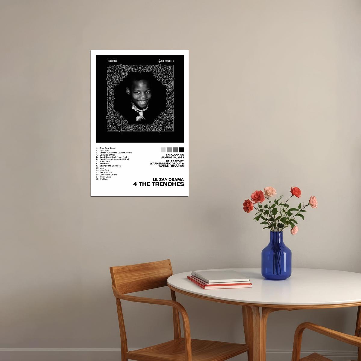 Lil Zay Osama 4 The Trenches Album Cover Music Poster Rap Home Decor For Living Room Hip-Hop Aesthetic Rapper Album Wall Art Records Poster Wall Decor For Bedroom