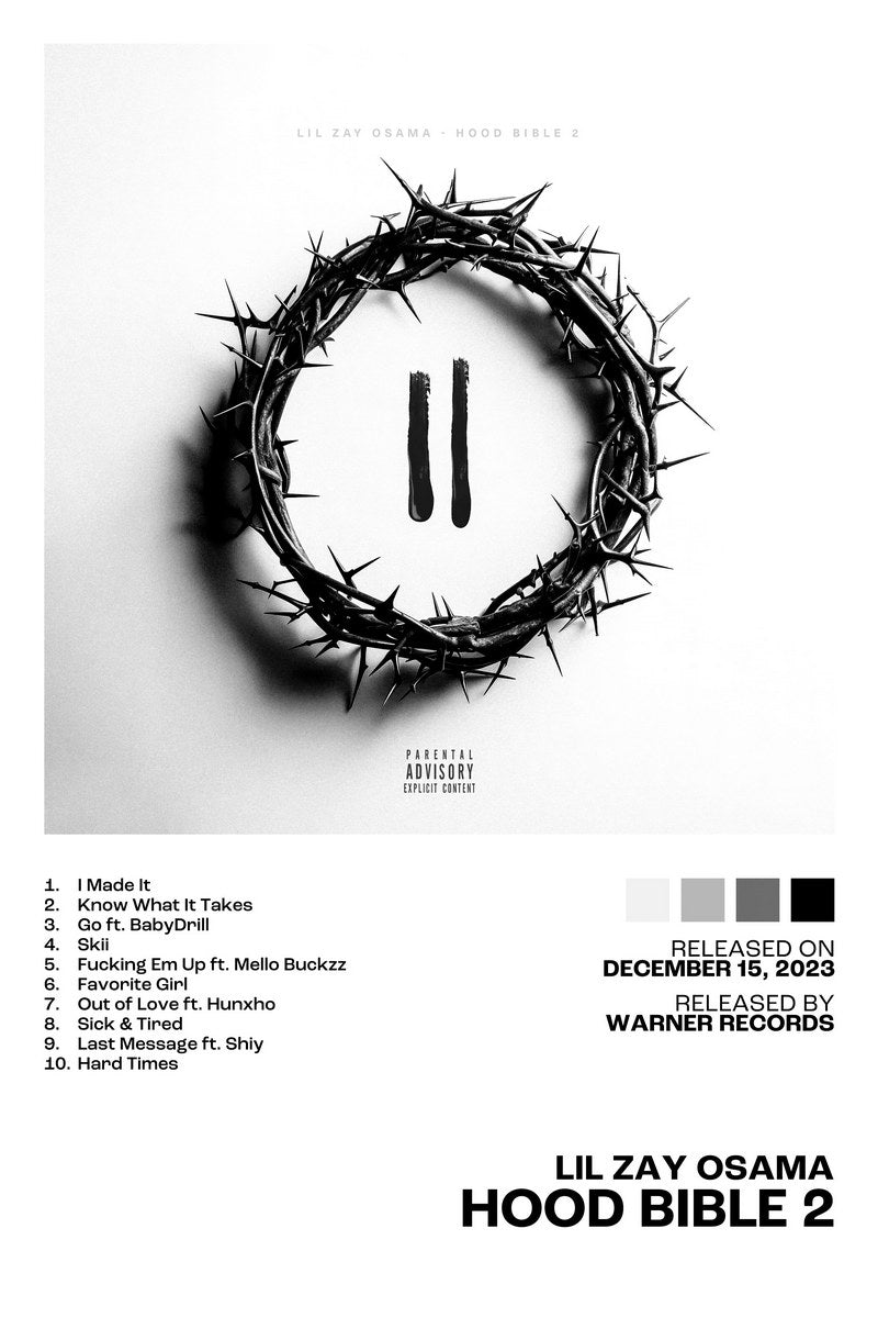 Lil Zay Osama Hood Bible 2 Album Cover Music Poster Rap Home Decor For Living Room Hip-Hop Aesthetic Rapper Album Wall Art Records Poster Wall Decor For Bedroom - xonomax