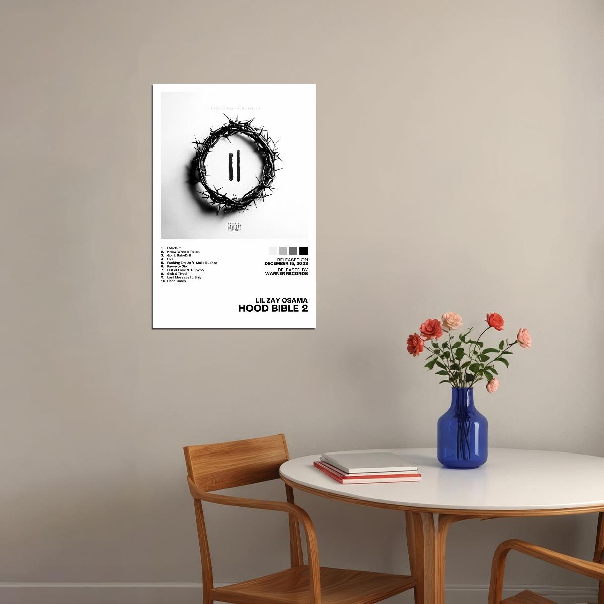 Lil Zay Osama Hood Bible 2 Album Cover Music Poster Rap Home Decor For Living Room Hip-Hop Aesthetic Rapper Album Wall Art Records Poster Wall Decor For Bedroom - xonomax