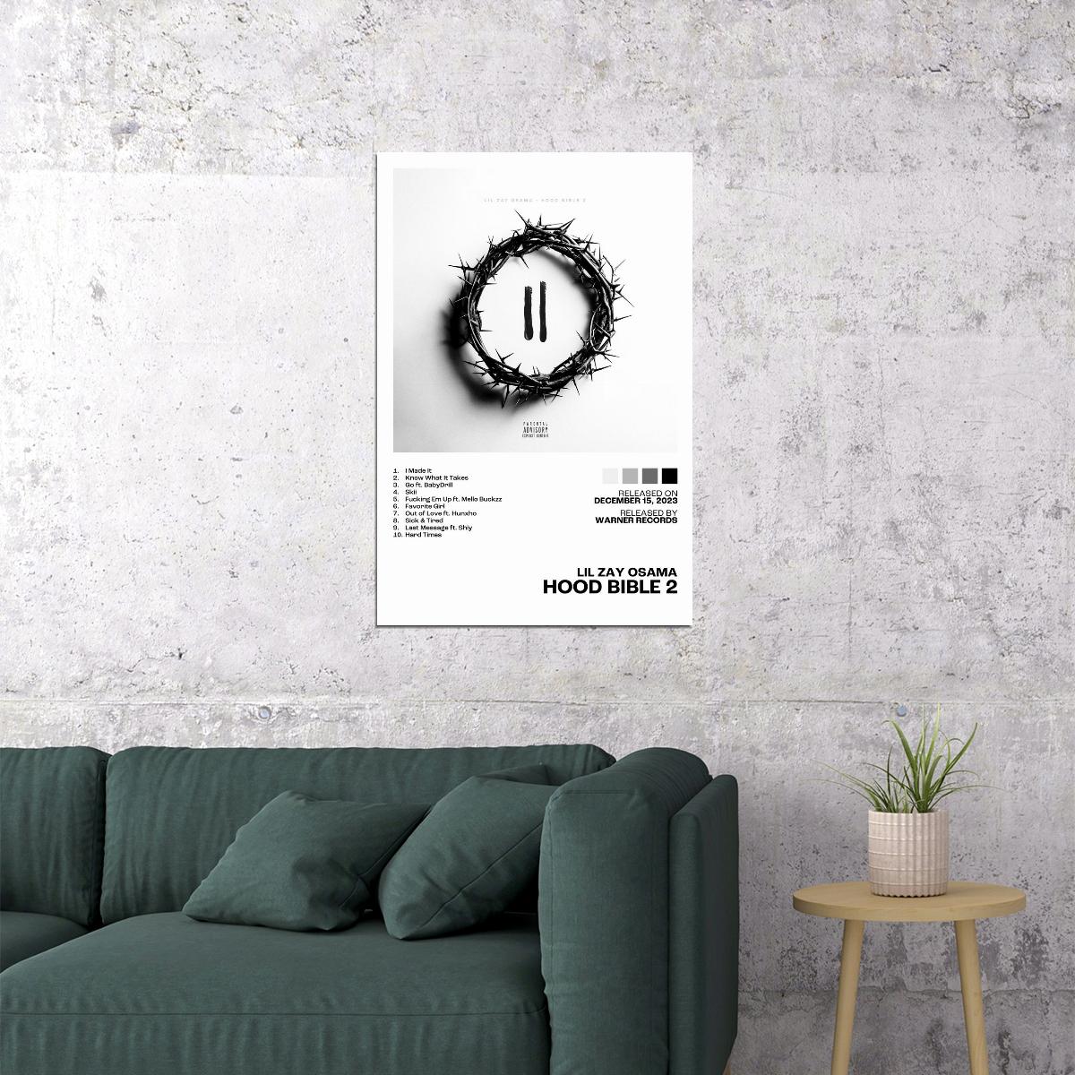 Lil Zay Osama Hood Bible 2 Album Cover Music Poster Rap Home Decor For Living Room Hip-Hop Aesthetic Rapper Album Wall Art Records Poster Wall Decor For Bedroom - xonomax