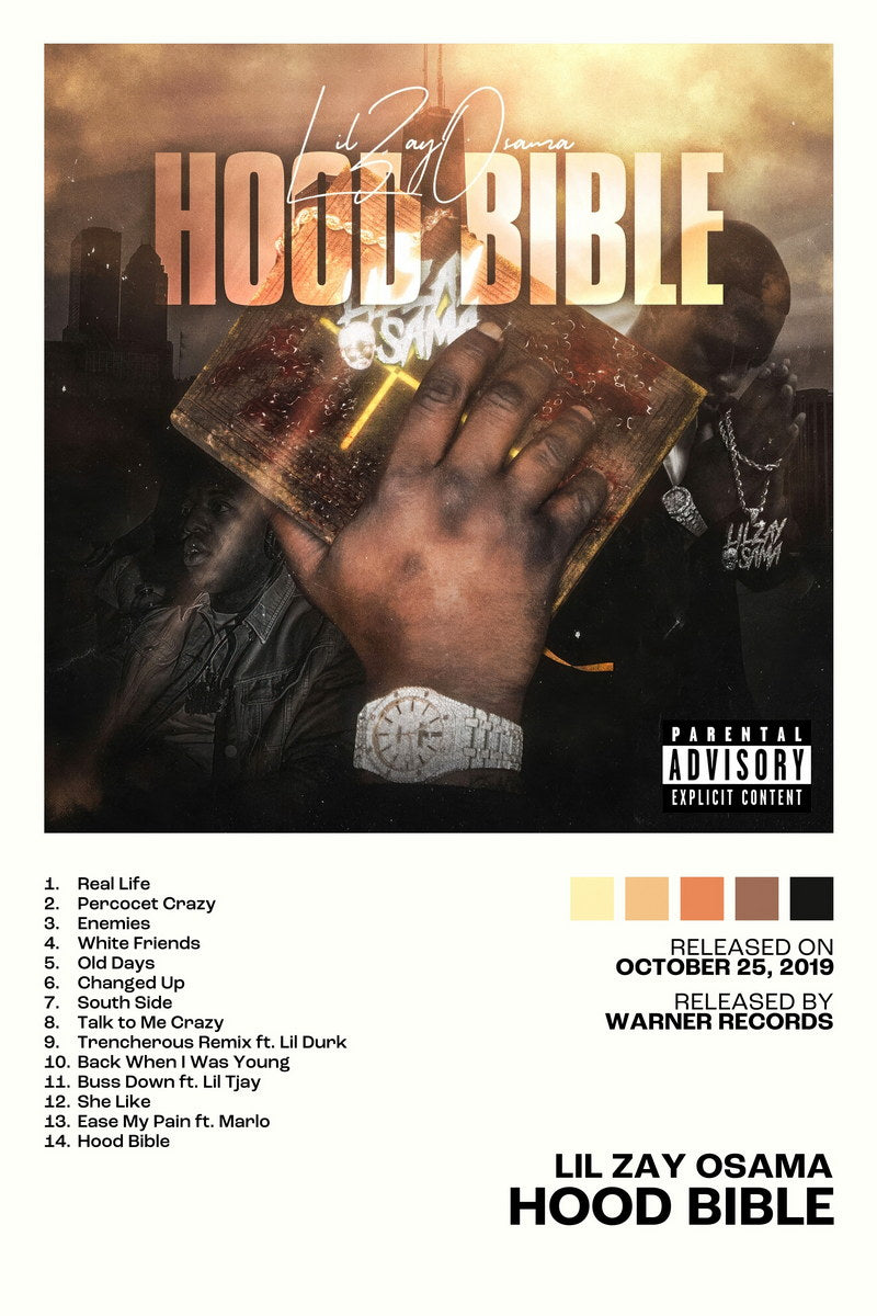 Lil Zay Osama Hood Bible Album Cover Music Poster Rap Home Decor For Living Room Hip-Hop Aesthetic Rapper Album Wall Art Records Poster Wall Decor For Bedroom - xonomax
