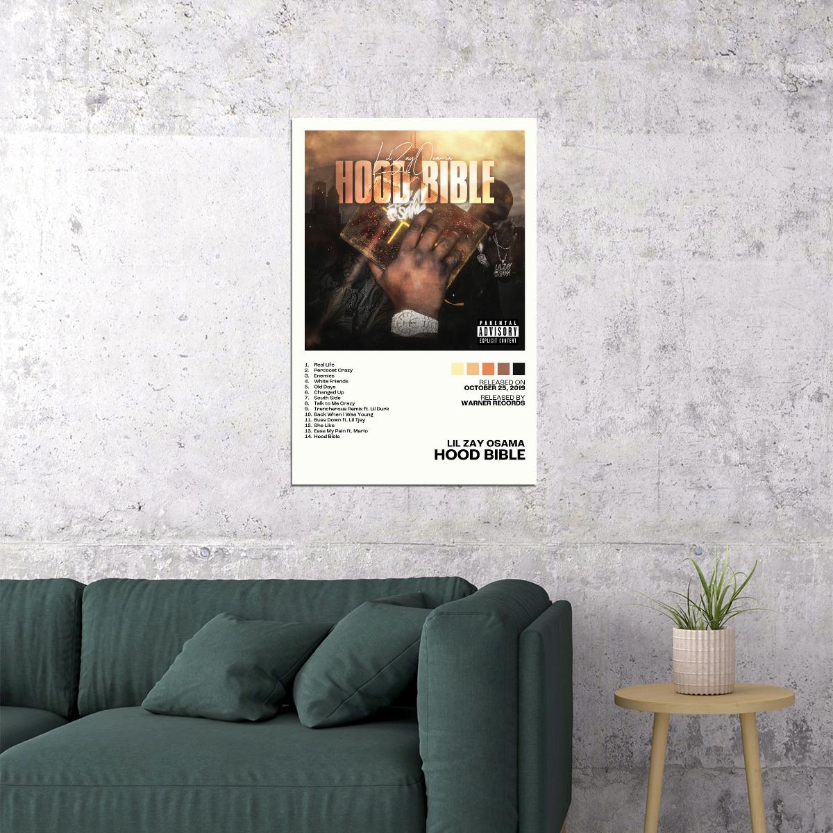 Lil Zay Osama Hood Bible Album Cover Music Poster Rap Home Decor For Living Room Hip-Hop Aesthetic Rapper Album Wall Art Records Poster Wall Decor For Bedroom - xonomax
