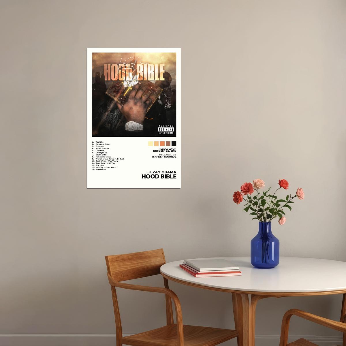 Lil Zay Osama Hood Bible Album Cover Music Poster Rap Home Decor For Living Room Hip-Hop Aesthetic Rapper Album Wall Art Records Poster Wall Decor For Bedroom - xonomax