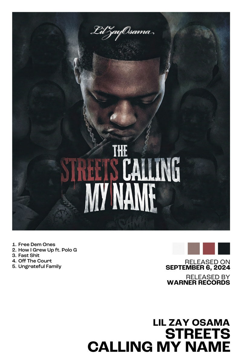 Lil Zay Osama Streets Calling My Name Album Cover Music Poster Rap Home Decor For Living Room Hip-Hop Aesthetic Rapper Album Wall Art Records Poster Wall Decor - xonomax
