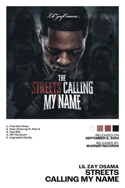 Lil Zay Osama Streets Calling My Name Album Cover Music Poster Rap Home Decor For Living Room Hip-Hop Aesthetic Rapper Album Wall Art Records Poster Wall Decor - xonomax