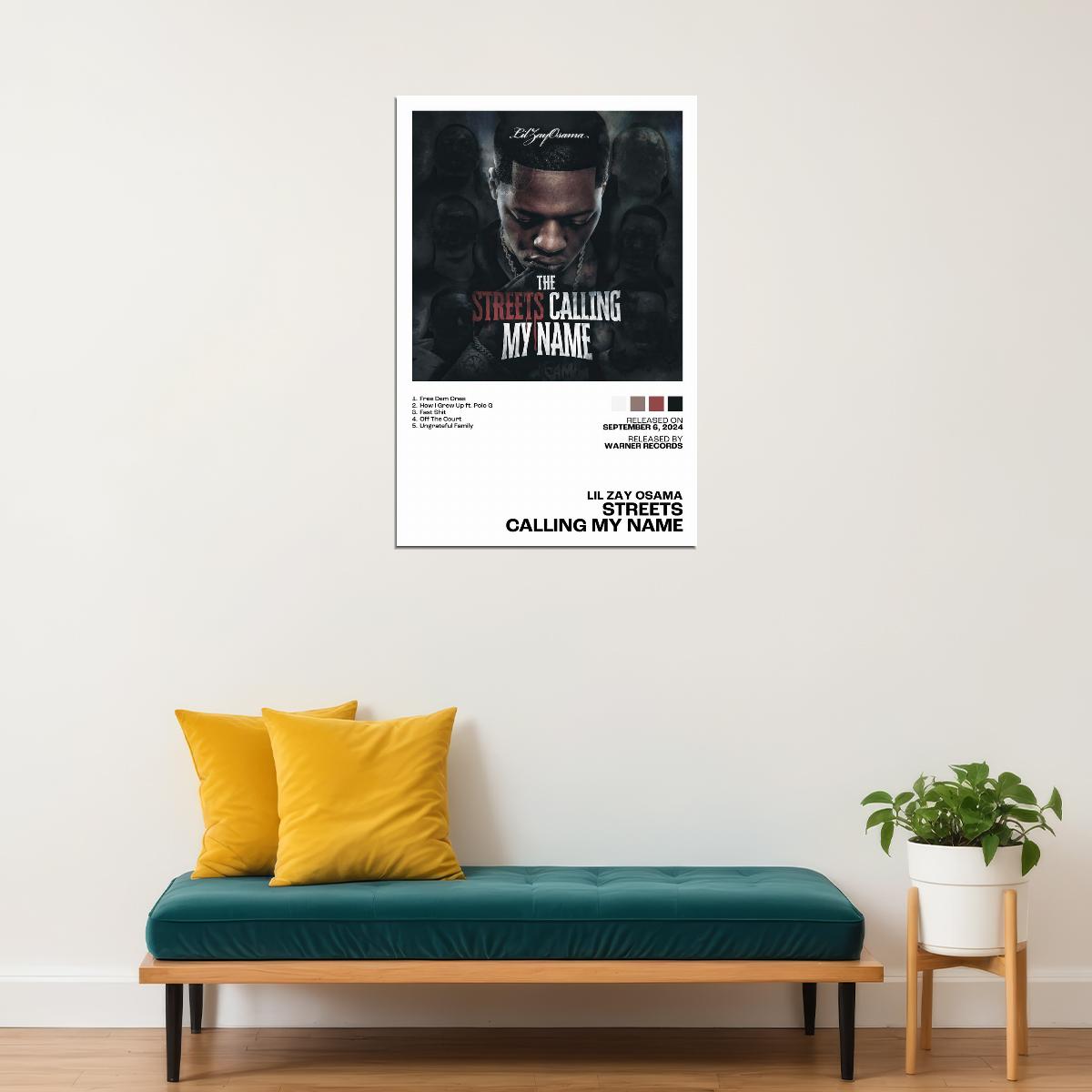Lil Zay Osama Streets Calling My Name Album Cover Music Poster Rap Home Decor For Living Room Hip-Hop Aesthetic Rapper Album Wall Art Records Poster Wall Decor - xonomax