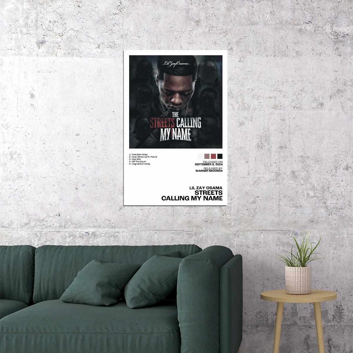 Lil Zay Osama Streets Calling My Name Album Cover Music Poster Rap Home Decor For Living Room Hip-Hop Aesthetic Rapper Album Wall Art Records Poster Wall Decor - xonomax