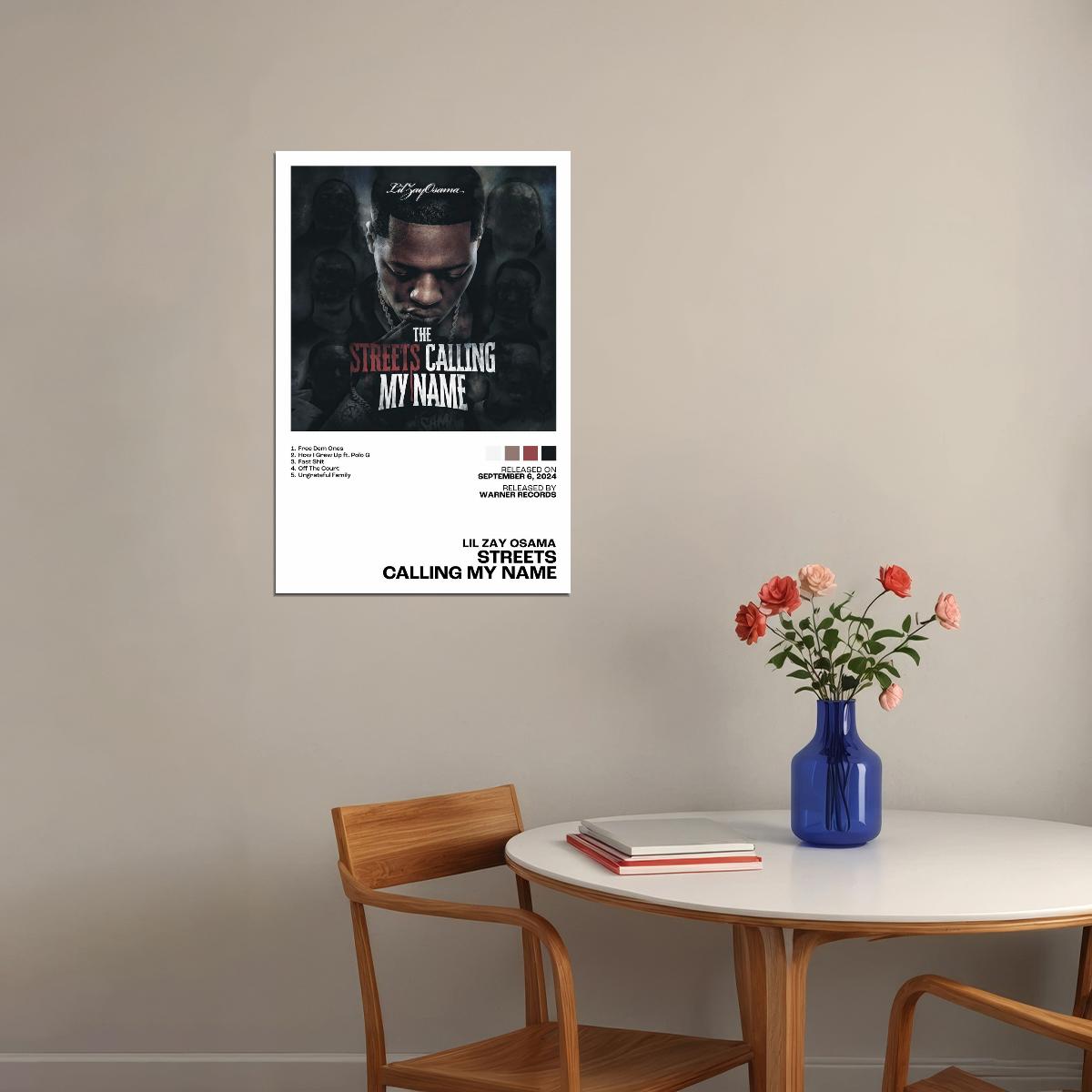 Lil Zay Osama Streets Calling My Name Album Cover Music Poster Rap Home Decor For Living Room Hip-Hop Aesthetic Rapper Album Wall Art Records Poster Wall Decor - xonomax