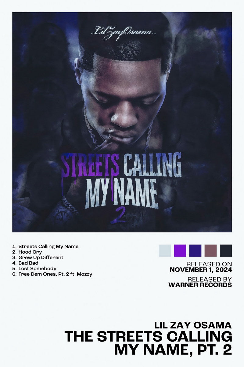 Lil Zay Osama The Streets Calling My Name, Pt. 2 Album Cover Music Poster Rap Home Decor For Living Room Hip-Hop Aesthetic Rapper Album Wall Art Poster Wall Decor - xonomax