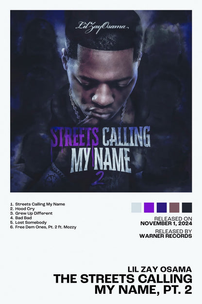 Lil Zay Osama The Streets Calling My Name, Pt. 2 Album Cover Music Poster Rap Home Decor For Living Room Hip-Hop Aesthetic Rapper Album Wall Art Poster Wall Decor - xonomax
