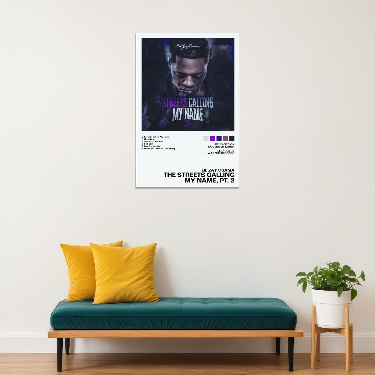 Lil Zay Osama The Streets Calling My Name, Pt. 2 Album Cover Music Poster Rap Home Decor For Living Room Hip-Hop Aesthetic Rapper Album Wall Art Poster Wall Decor - xonomax
