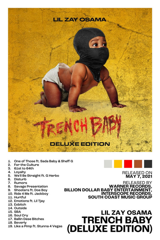 Lil Zay Osama Trench Baby (Deluxe Edition) Album Cover Music Poster Rap Home Decor For Living Room Hip-Hop Aesthetic Rapper Album Wall Art Records Wall Decor