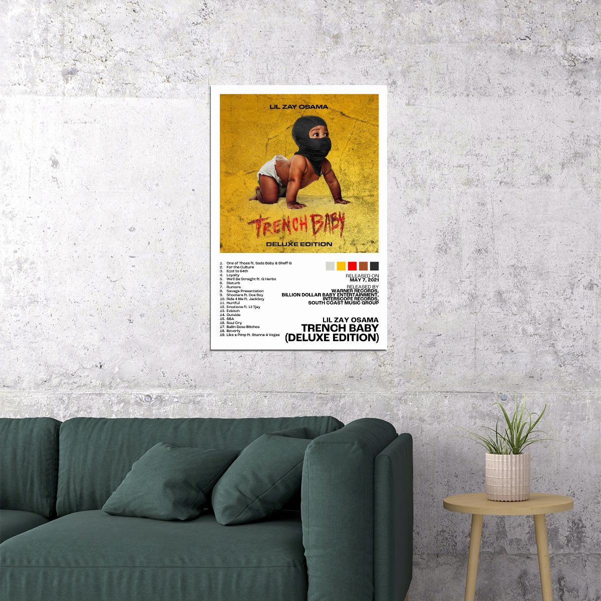 Lil Zay Osama Trench Baby (Deluxe Edition) Album Cover Music Poster Rap Home Decor For Living Room Hip-Hop Aesthetic Rapper Album Wall Art Records Wall Decor