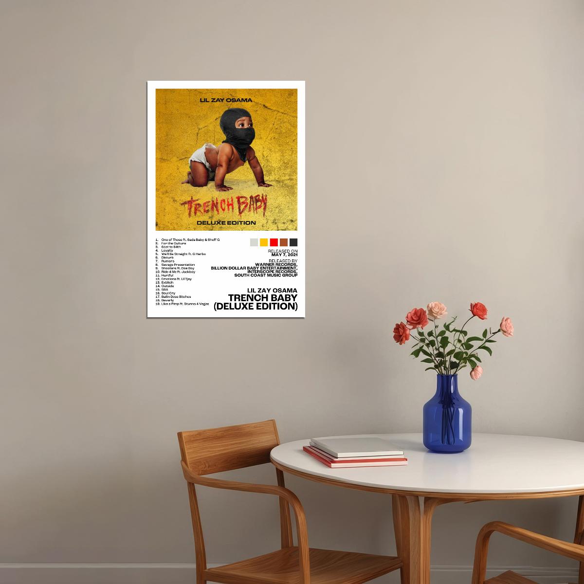 Lil Zay Osama Trench Baby (Deluxe Edition) Album Cover Music Poster Rap Home Decor For Living Room Hip-Hop Aesthetic Rapper Album Wall Art Records Wall Decor