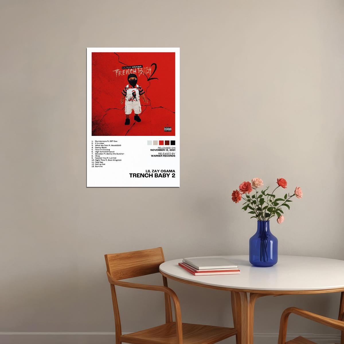 Lil Zay Osama Trench Baby 2 Album Cover Music Poster Rap Home Decor For Living Room Hip-Hop Aesthetic Rapper Album Wall Art Records Poster Wall Decor For Bedroom - xonomax
